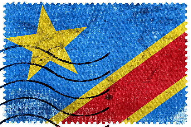 demokratyczna republika konga flaga-stary znaczek pocztowy - zaire emery stock illustrations