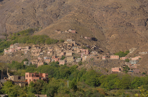 Dar Imlil, a village in the High Atlas Mountains with Jbel Toubkal in the background, Morocco.