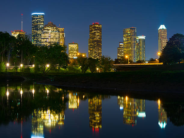istock Downtown Houston skyline and a beautiful river reflection at night 534106043