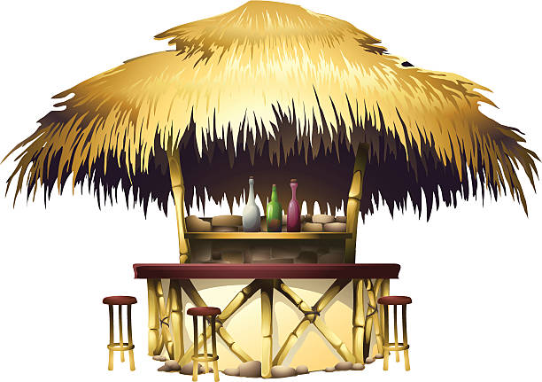 Tropical bungalow bar Tropical bungalow bar straw roof stock illustrations