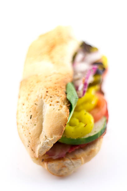 The Works Sandwich Italian meat, ham and salami, sub sandwich with the works torpedo sandwich stock pictures, royalty-free photos & images