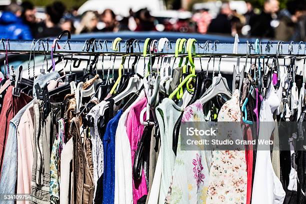 Second Hand Fashion Dresses On Display For Reselling Or Recycling Stock Photo - Download Image Now