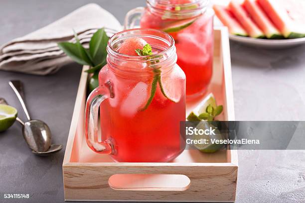 Watermelon And Lime Lemonade Stock Photo - Download Image Now - Berry, Citrus Fruit, Drink