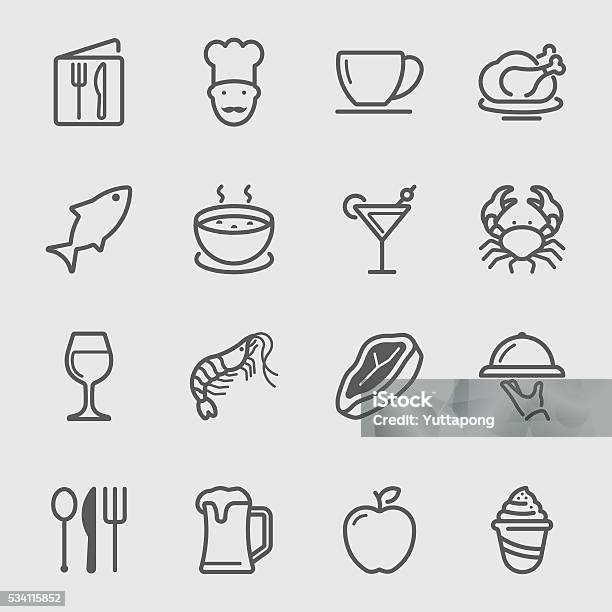 Restaurant Line Icon Stock Illustration - Download Image Now - Icon Symbol, Shrimp - Animal, Shrimp - Seafood