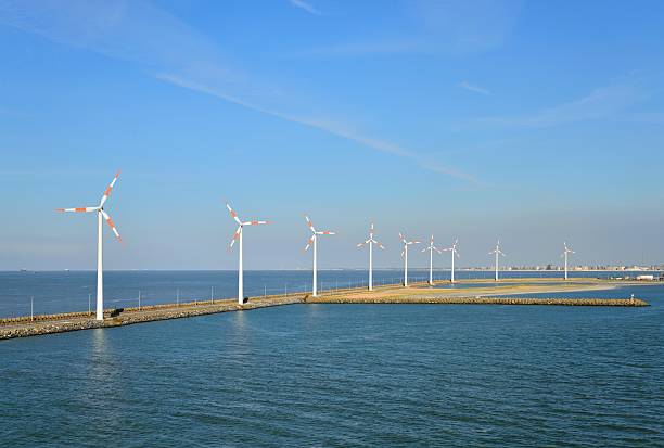 zeebrugge harbor windpower generacji - belgium bruges windmill europe zdjęcia i obrazy z banku zdjęć