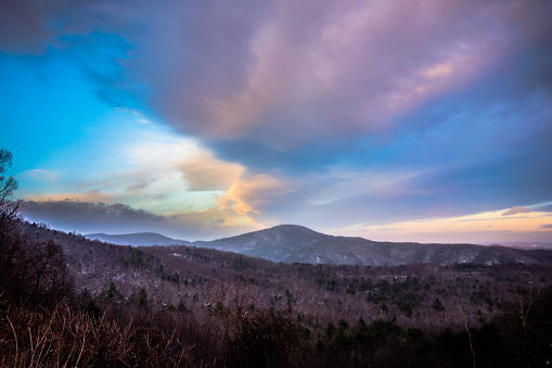 Dramatic Skies Great Smoky Mountains NC at sunset in winter