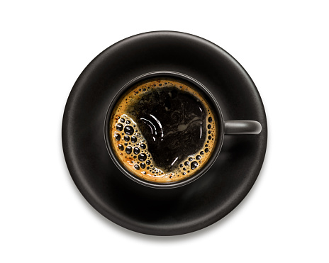 Black coffee cup isolated on white background.