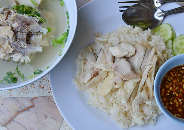 istock rice steamed with chicken soup on dish 534126558