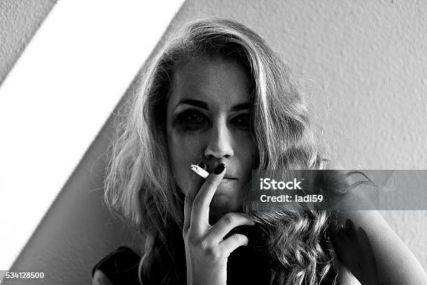 Woman Smokes Stock Photo - Download Image Now - Addiction, Adult, Adults Only