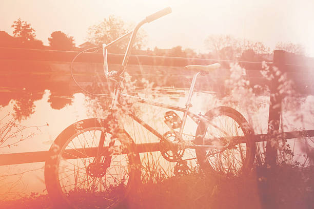 istock Bicycle in Summer grass field river side classic bicycle, landsc 534129068
