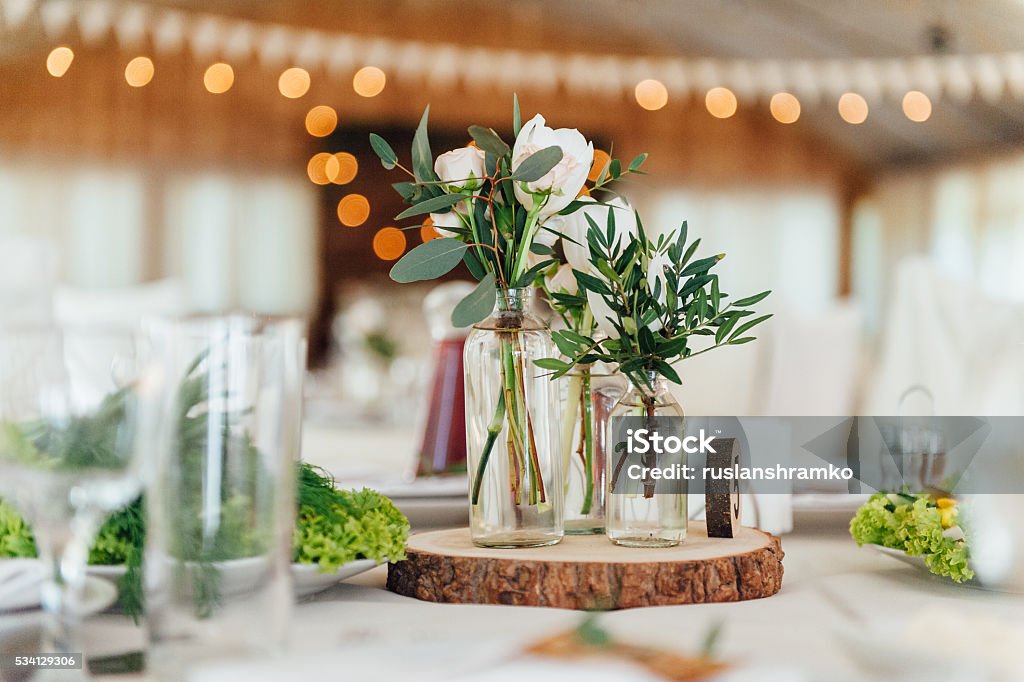 table set for wedding or another catered event table set for wedding or another catered event dinner ceremony Wedding Stock Photo