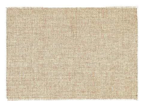 Piece of Burlap textile background textured isolated on white background.