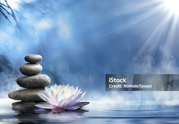 Purity Of The Zen Stones Massage On Water Stock Photo - Download Image Now - Zen-like, Lotus Water Lily, Buddhism