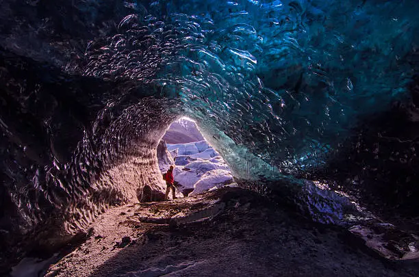 Ice cave under the Vatnajokull glacier, iceland