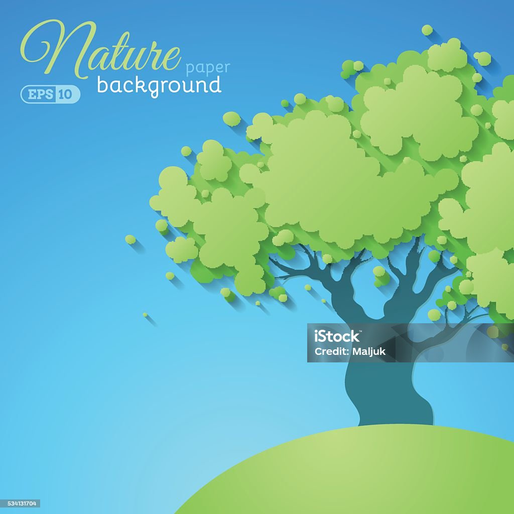 Paper tree background. Green vector tree on blue paper background. There is place for text. Backgrounds stock vector