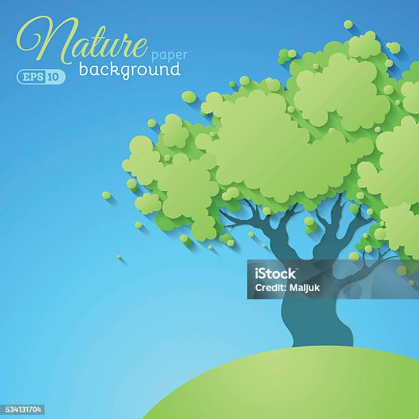 Paper Tree Background Stock Illustration - Download Image Now - Backgrounds, Blue, Blue Background