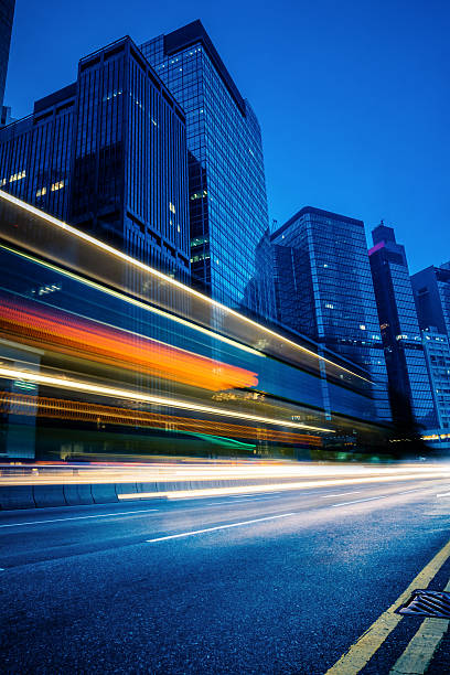 istock light trails in the downtown district,hongkong 534133300
