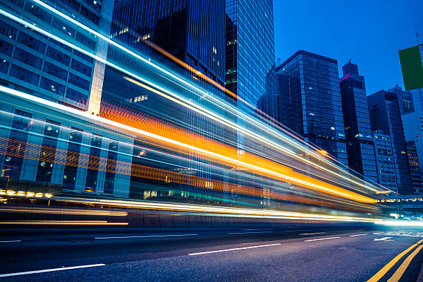 istock light trails in the downtown district,hongkong 534133572