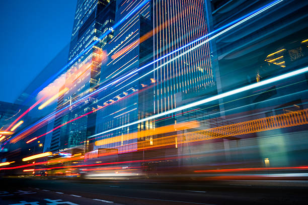 istock light trails in the downtown district,hongkong 534133748