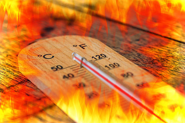istock hot thermometer, fire temperature heat day concept. 534134022