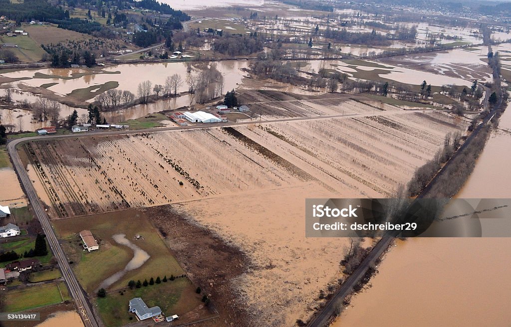 Washington State Flood CHEHALIS, WASHINGTON — JANUARY 9, 2009 — Washington state flooding is frequent in the farm valleys along Interstate 5. 2015 Stock Photo
