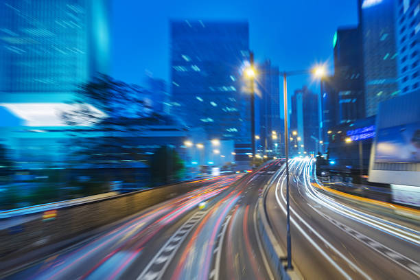 istock light trails in the downtown district,hongkong 534134598
