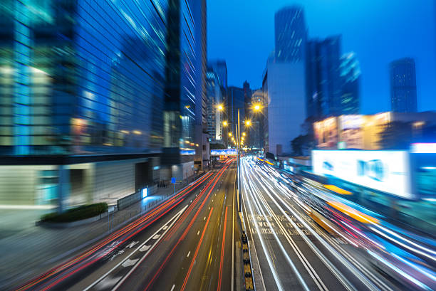 istock light trails in the downtown district,hongkong 534134772