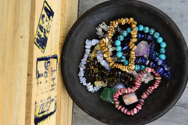 istock gemstones and crystals decorated in old earthenware dish on wood 534134801