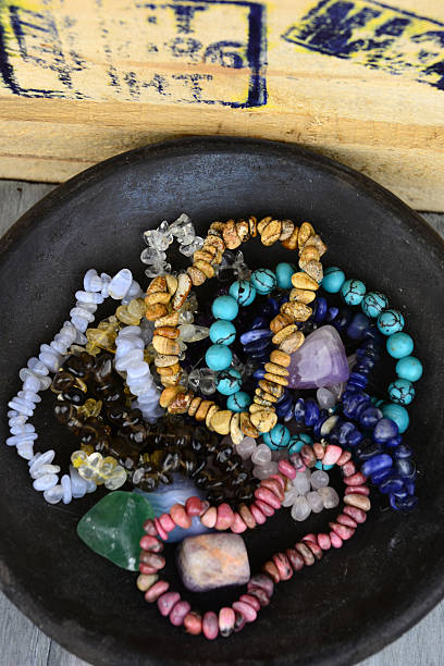 istock gemstones and crystals decorated in old earthenware dish on wood 534134805
