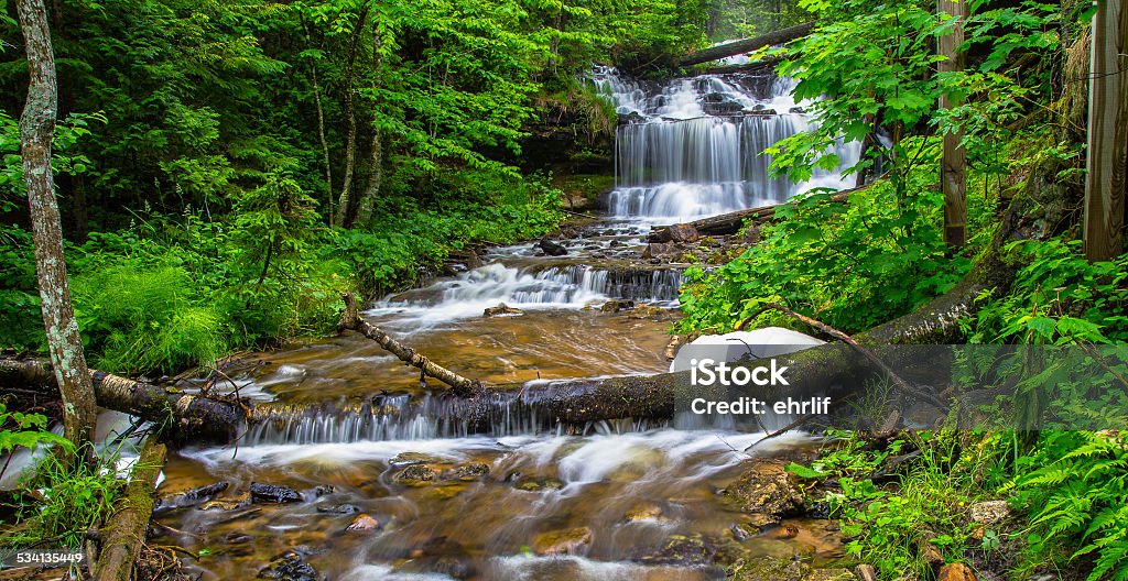 Waterfall Paradise Gorgeous panorama of beautiful Wagner Falls in Munising, Michigan. 2015 Stock Photo