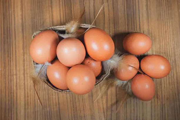 Eggs in basket on wood.eggs.egg.brown.rawfood.