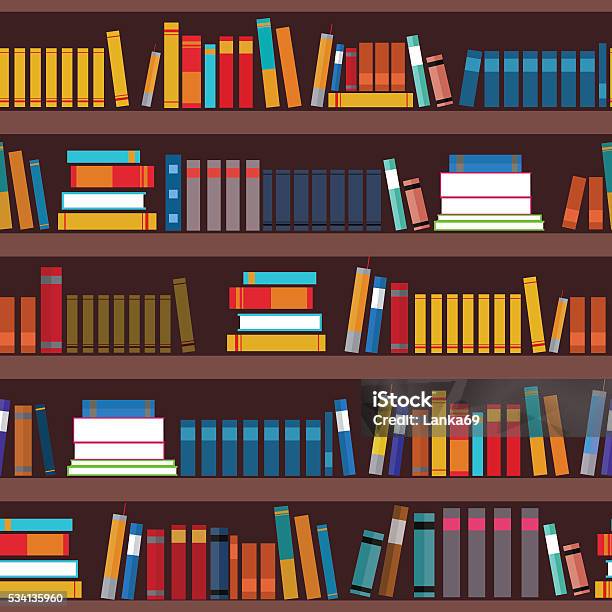 Book Shelf Seamless Pattern Stock Illustration - Download Image Now - Library, Seamless Pattern, Book