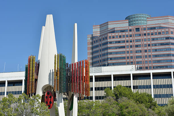 Los Angeles, USA - July 4, 2013. The Triforium sculpture at Fletcher Bowron Square of Los Angeles Mall-Civic Center, Los Angeles, California. This three-pronged sculpture was designed by Joseph Young to symbolize the interdependence of the three branches of government.