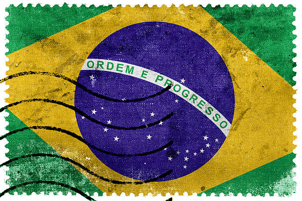 Bandeira do Brasil-old Selo Postal - fotografia de stock