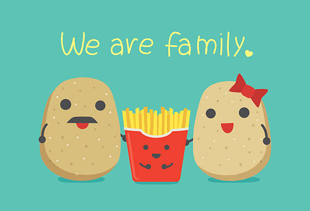 ilustrações de stock, clip art, desenhos animados e ícones de batatas fritas menino e batata pai. - family large american culture fun