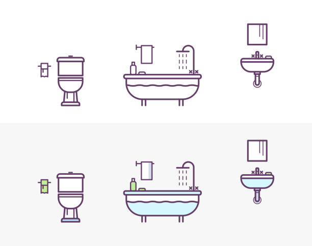 Bathroom Vector Icons Set in the Style of Line Art. vector art illustration