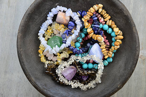 istock gemstones and crystals decorated in old earthenware dish on wood 534140507