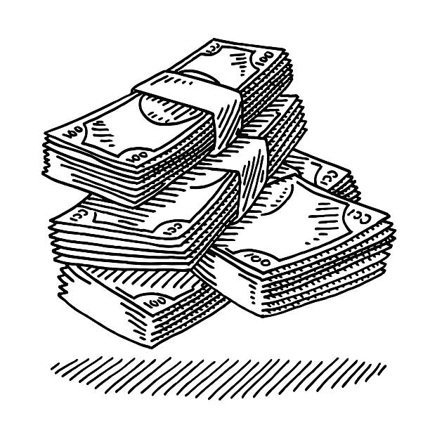 Money Banknotes Drawing Hand-drawn vector drawing of some Stacks of Money Banknotes. Black-and-White sketch on a transparent background (.eps-file). Included files are EPS (v10) and Hi-Res JPG. finance clipart stock illustrations