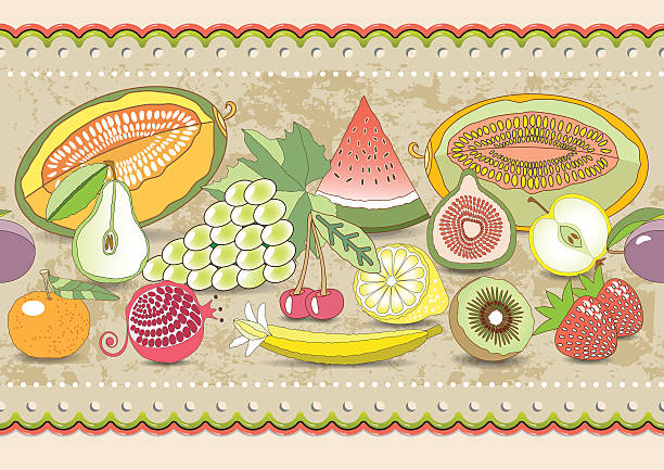 水平シームレスパターンセット、ベクトルイラスト fruit. - fig apple portion fruit点のイラスト素材／クリップアート素材／マンガ素材／アイコン素材