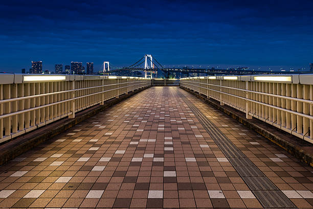 Rainbow Bridge in Odaiba, Tokyo, japan. view from pathway of Aquar city