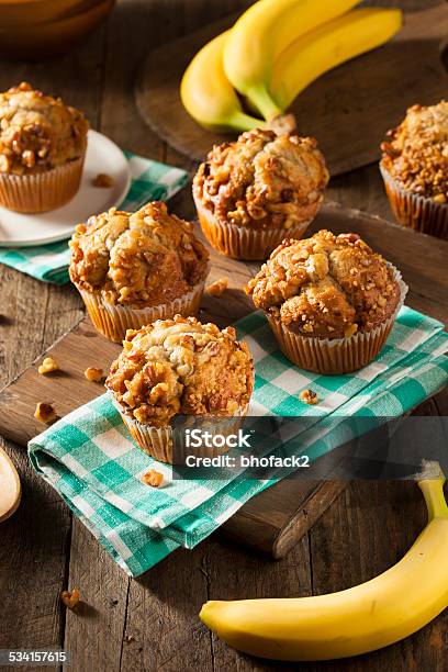 Homemade Banana Nut Muffins Stock Photo - Download Image Now - 2015, Baked, Baked Pastry Item