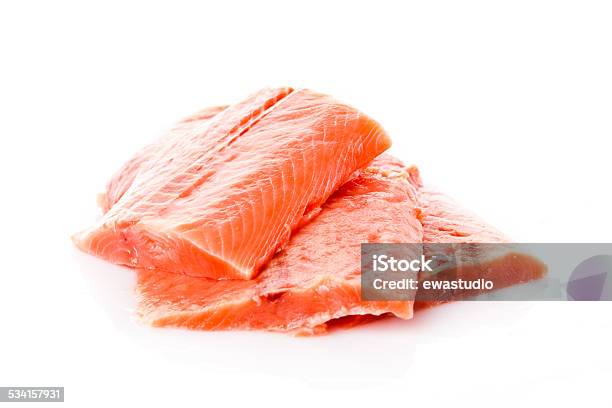 Fresh Salmon Steak Over White Background Stock Photo - Download Image Now - 2015, Appetizer, Baked