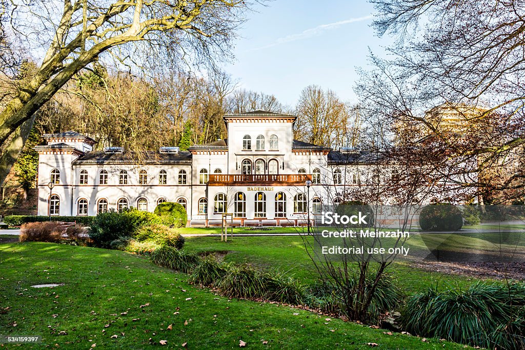 Kurhaus with scenic park in Bad Soden Bad Soden, Germany - January 11, 2015: historic Badehaus with scenic park in Bad Soden, Germany. The Badehaus was build in 1870 by Dr. Georg Thilenius. 2015 Stock Photo