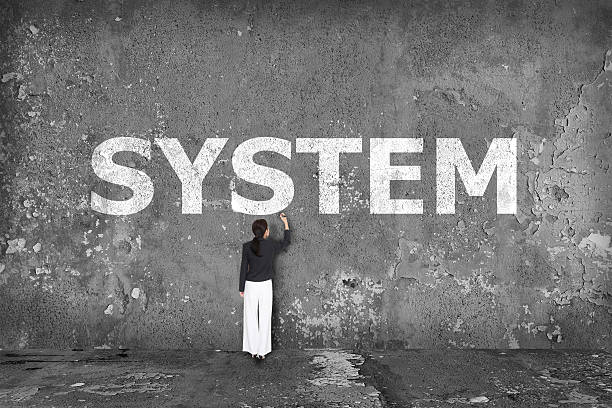 istock businesswoman drawing system on wall 534159639