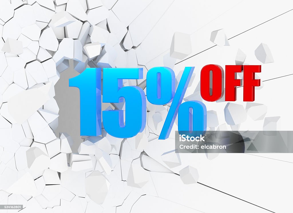 15% OFF 15 percent discount icon on cracked background Off - Single Word Stock Photo