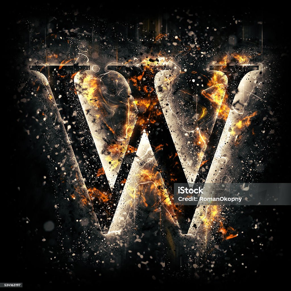 Fire alphabet. Letter W. 2015 Stock Photo