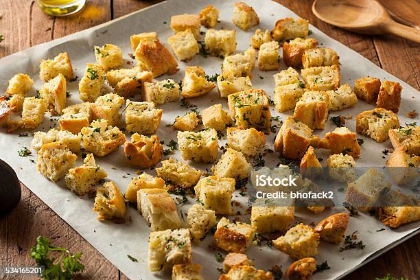 Fresh Homemade French Croutons Stock Photo - Download Image Now - 2015, Baked, Bowl