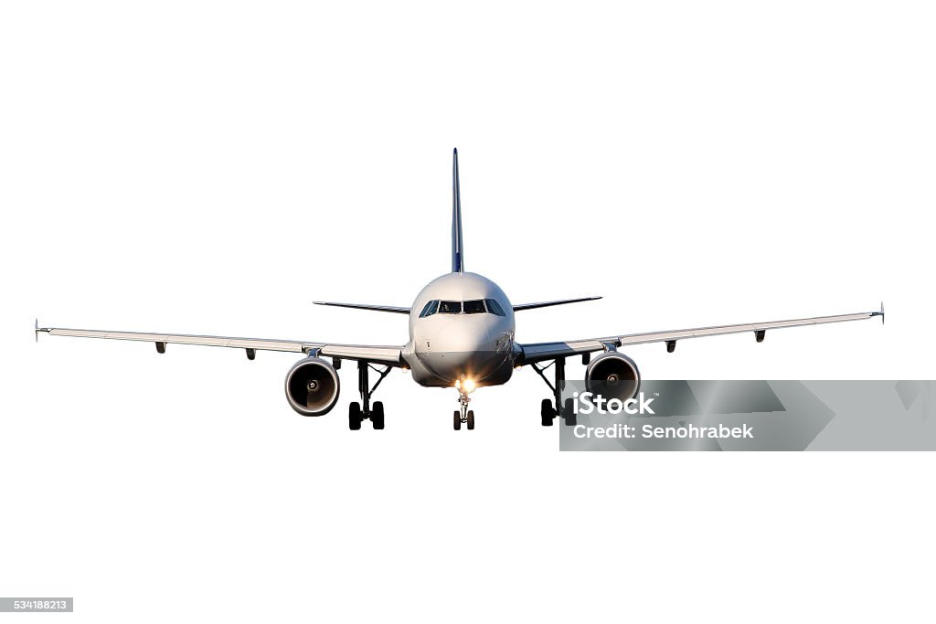 Aircraft isolated on white background Smaller white airliner isolated on white background Airplane Stock Photo