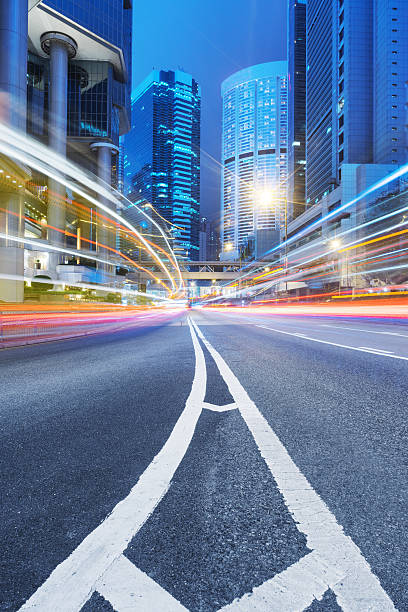 istock light trails in the downtown district,hongkong 534188684