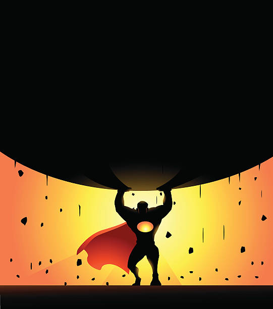 ilustraciones, imágenes clip art, dibujos animados e iconos de stock de vector un superhéroe levantamiento de peso pesado - superhero lifting a heavy weight